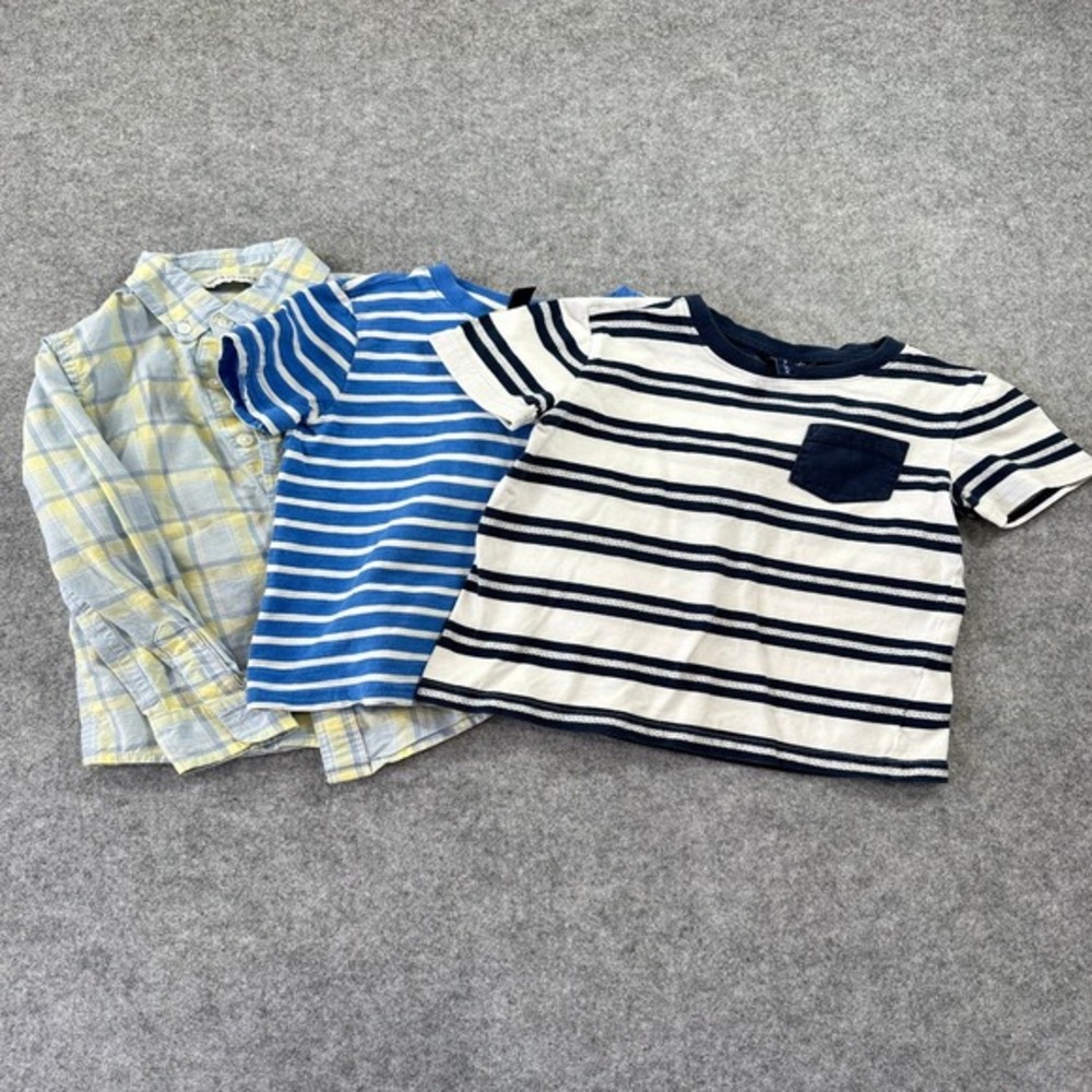 Janie and Jack Boys Shirt Bundle Size 4 Plaid Button Down and Striped Pocket Tee